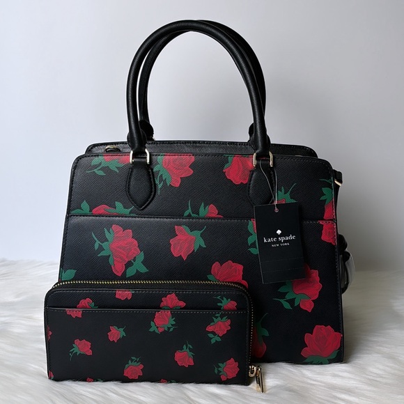 NWT💃Kate Spade Bundle Madison Rose Toss Printed Medium Satchel and Wallet Set - Picture 4 of 10